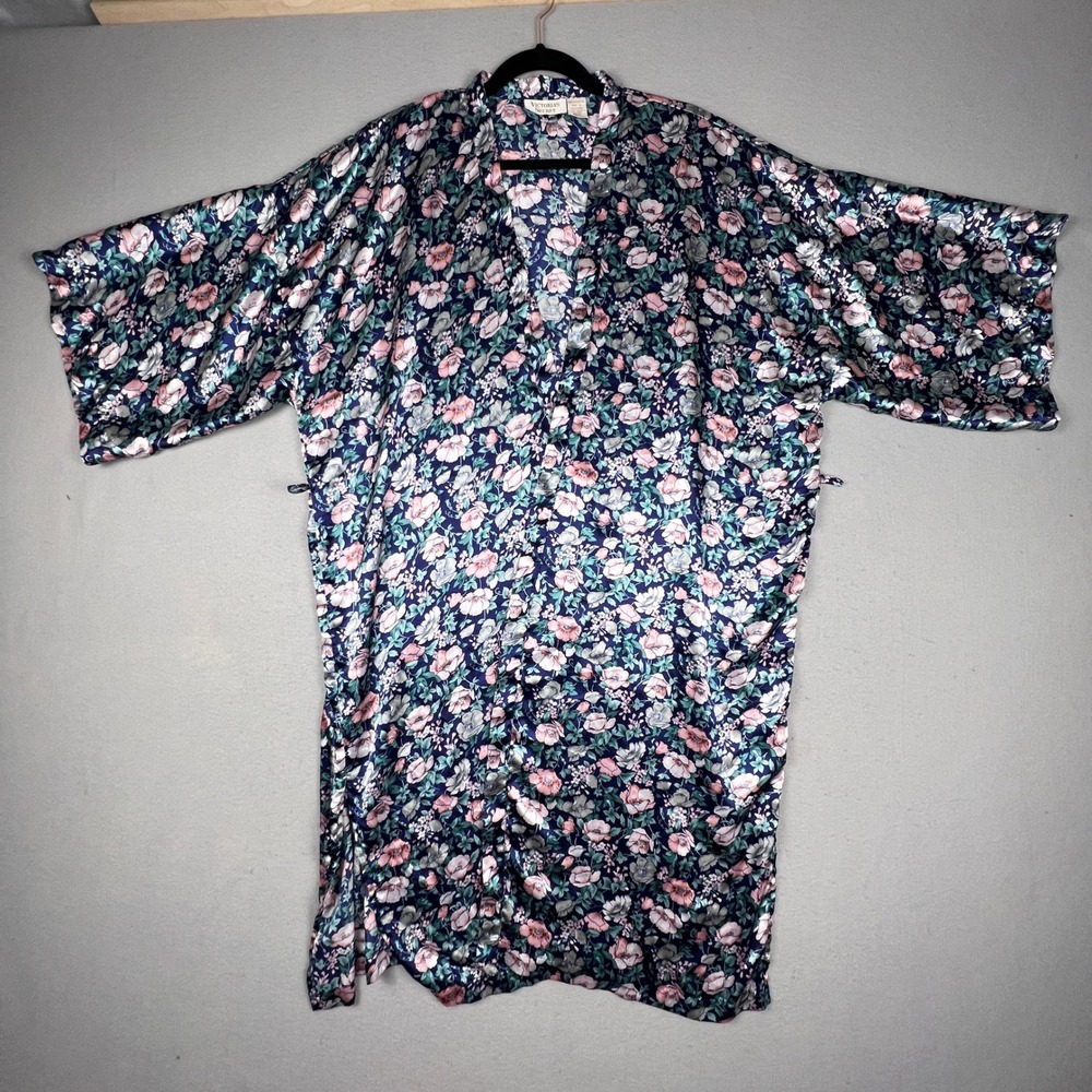 VTG Victoria's Secret Kimono‎ Robe Womens Floral Satin Gold Label  Loungewear